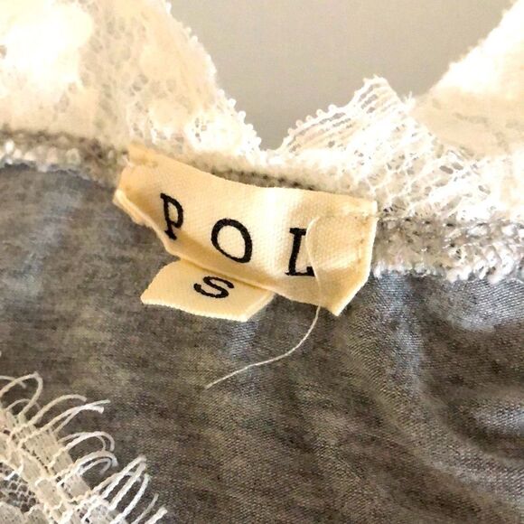 POL Flutter Lace Sleeves Heather Grey V neck Top Small - Picture 6 of 8